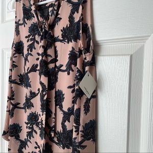 Halogen Tie-Neck Pink Floral Sleeveless Blouse Small Petite NWT